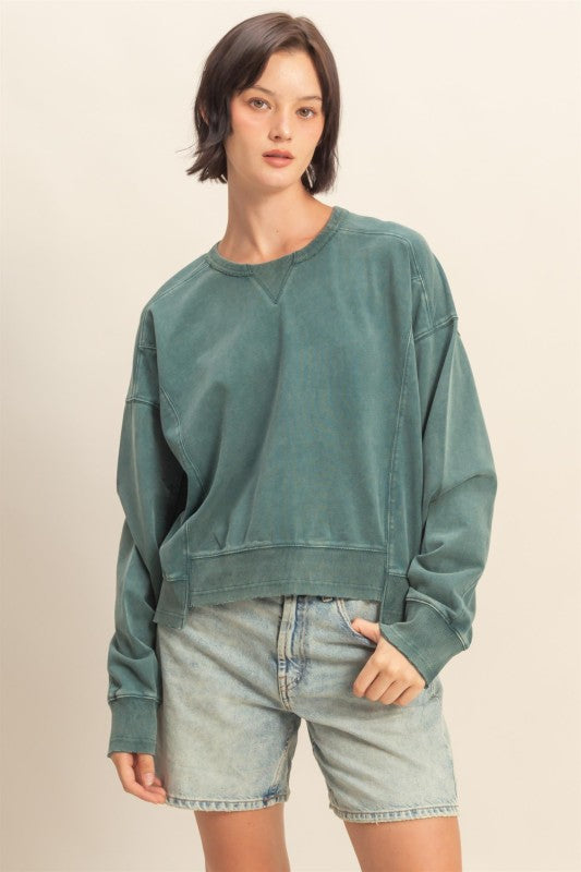 Oversized Crew Neck Sweatshirt With Raw Hem