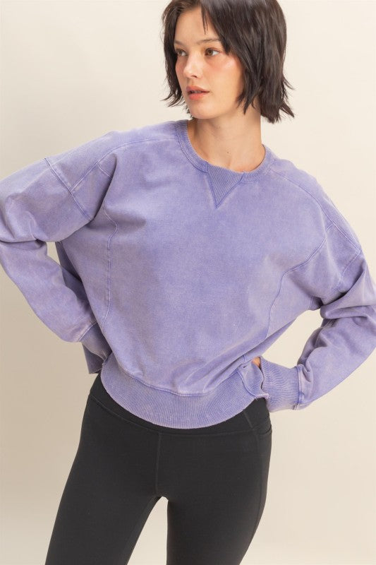 Oversized Crew Neck Sweatshirt With Raw Hem