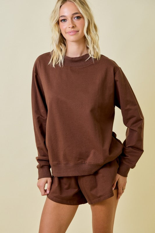 Mock Neck Terry Sweatshirt w/ Shorts