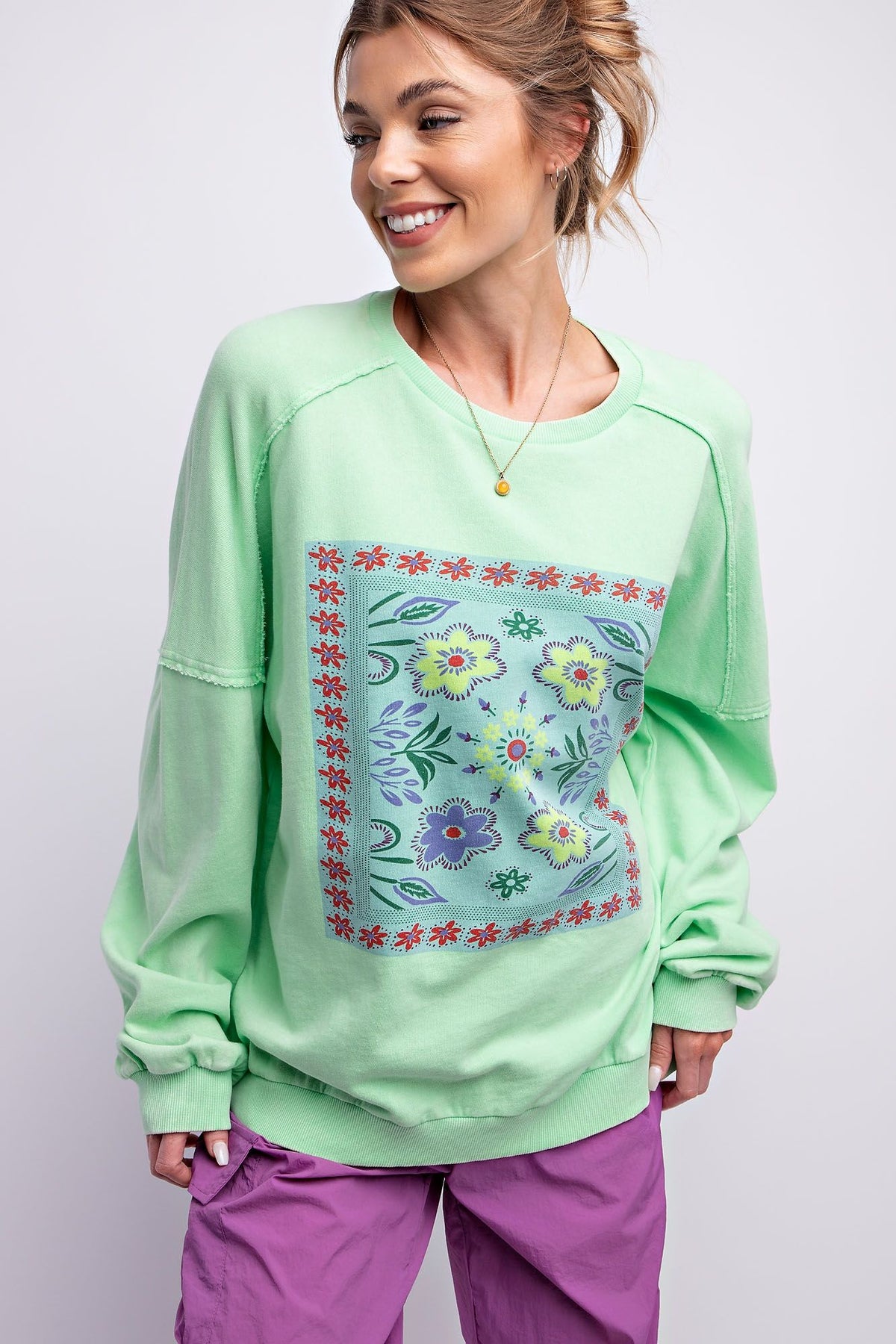 BOHO PRINT WASHED TERRY PULLOVER