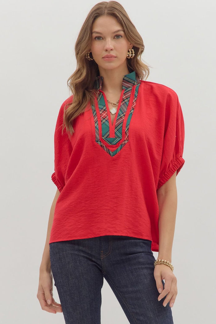 Solid short sleeve dolman top