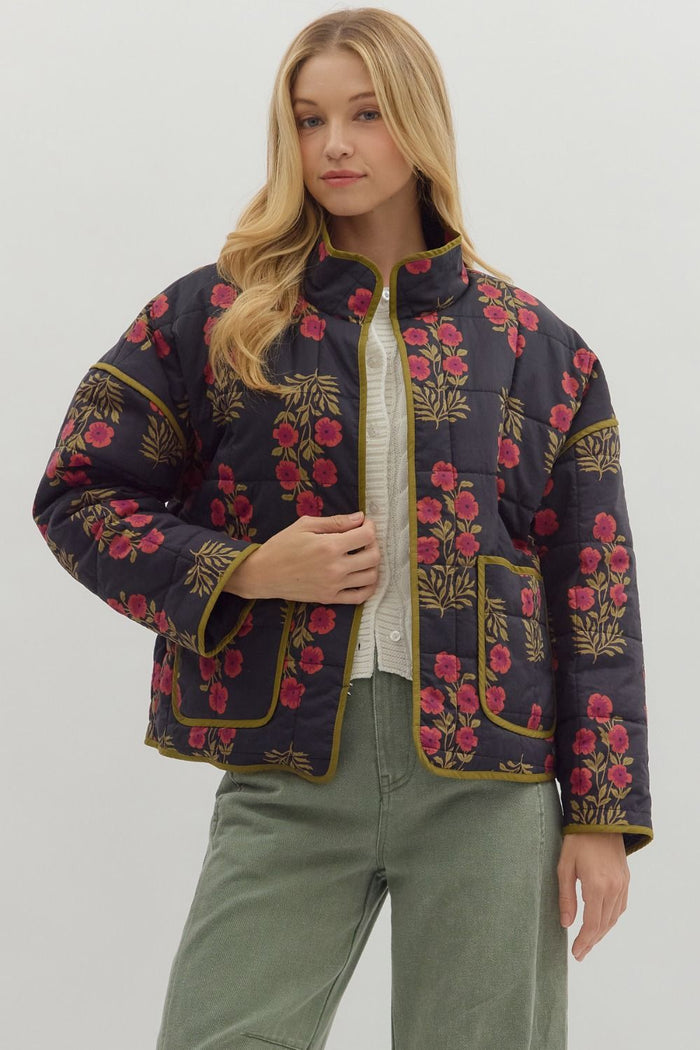Botanical long sleeve quilted jacket