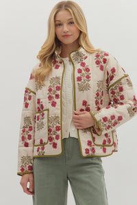 Botanical long sleeve quilted jacket