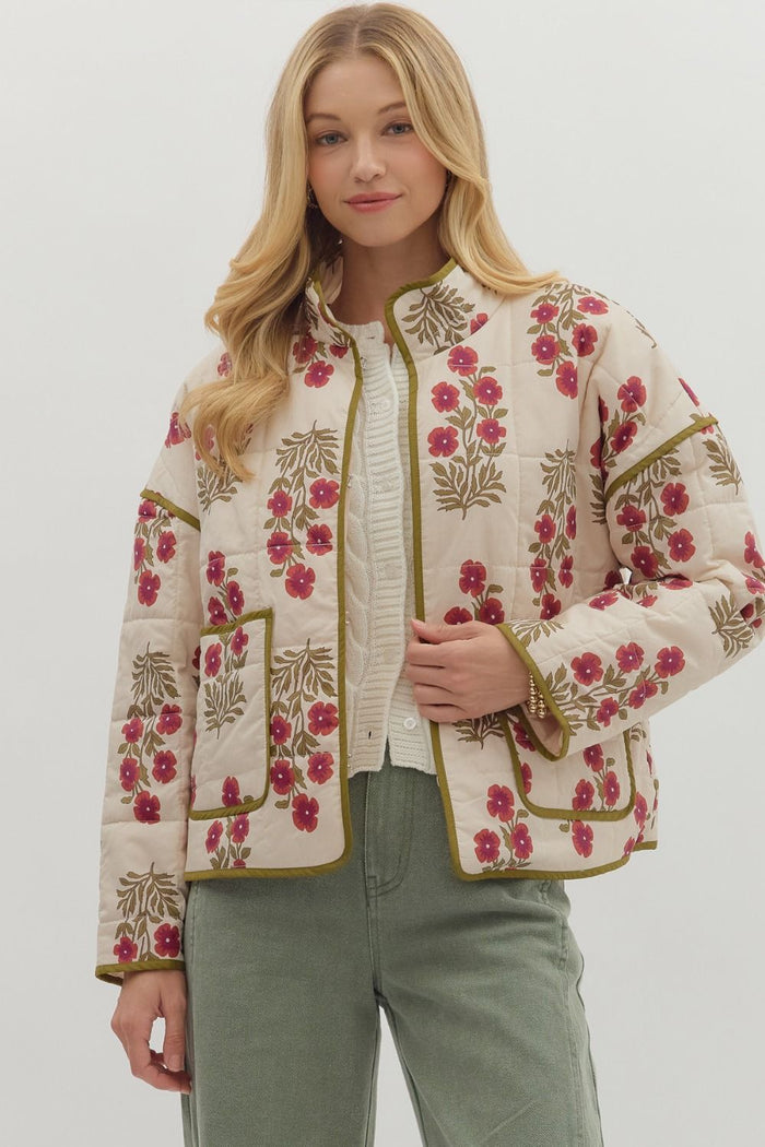 Botanical long sleeve quilted jacket