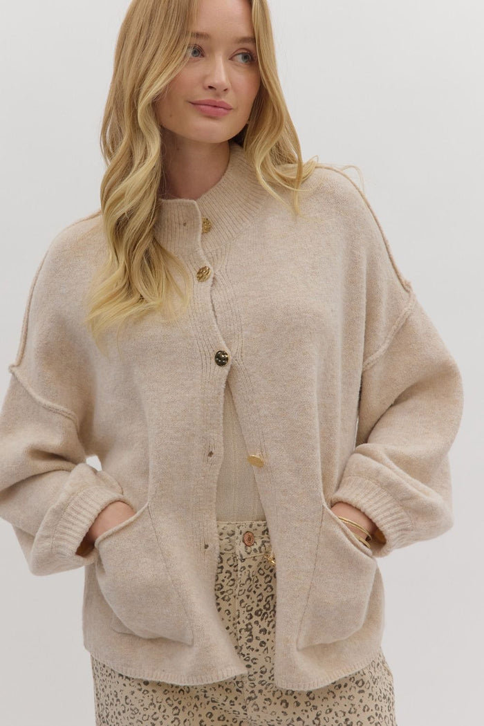 Solid long sleeve knit cardigan