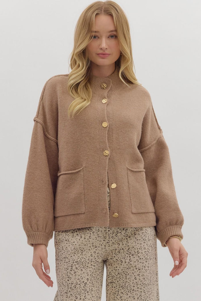 Solid long sleeve knit cardigan