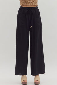 Solid high-waist pull-on wide-leg pants