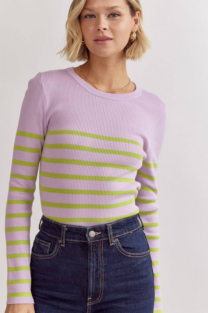 Stripe ribbed long sleeve top