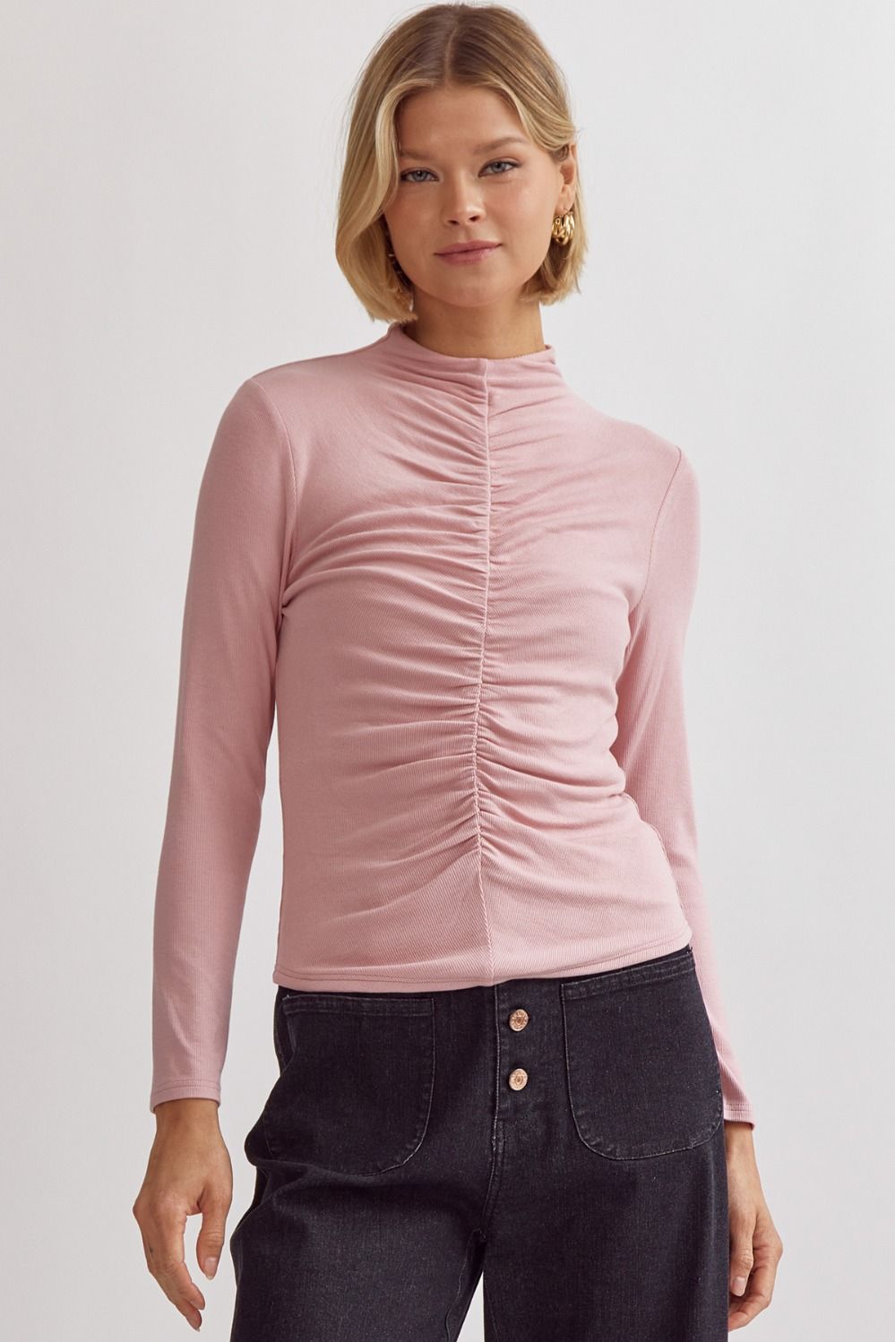 Ribbed mock neck long sleeve