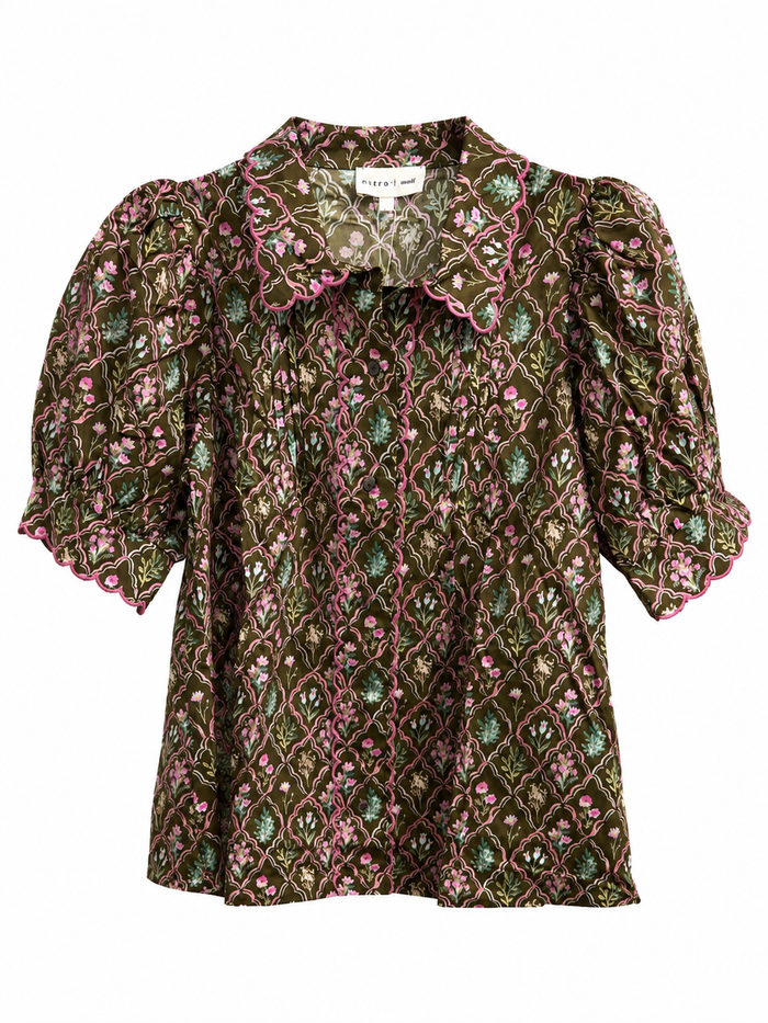 Floral short puff sleeve top