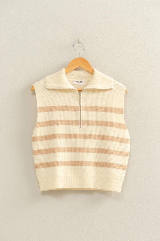 Striped Knit Half Zip Sweater Vest