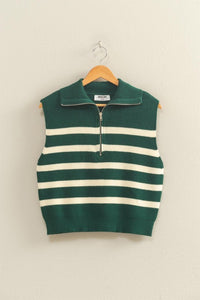 Striped Knit Half Zip Sweater Vest