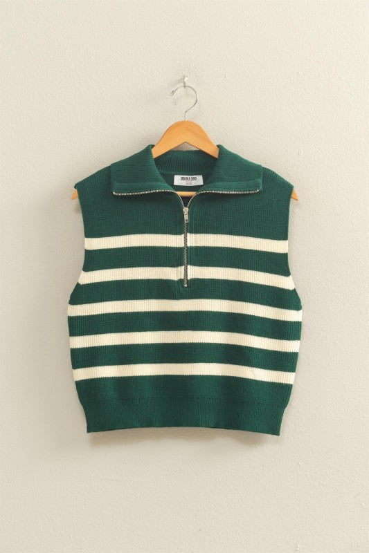 Striped Knit Half Zip Sweater Vest