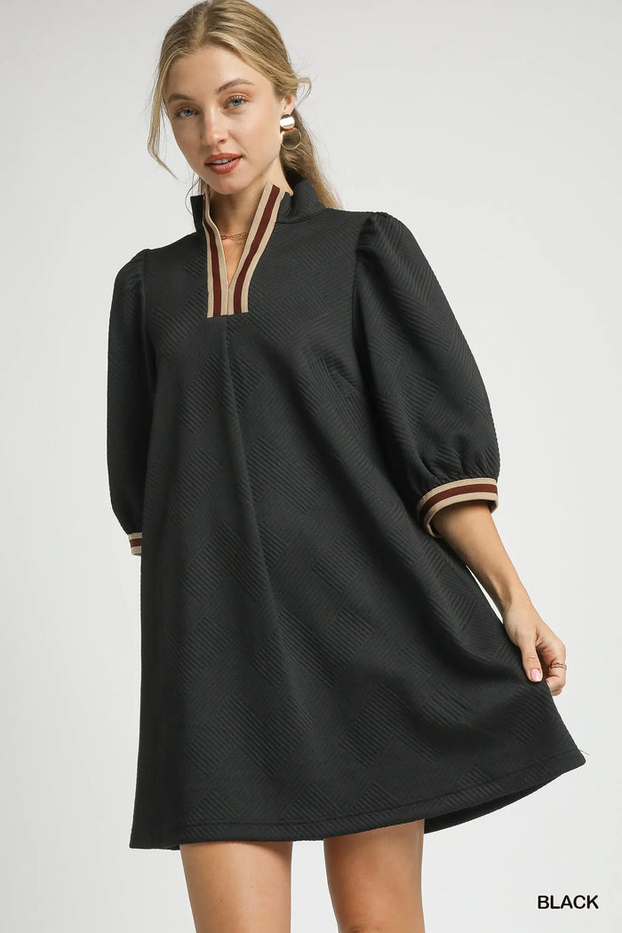 High Neck Jacquard Mini Dress