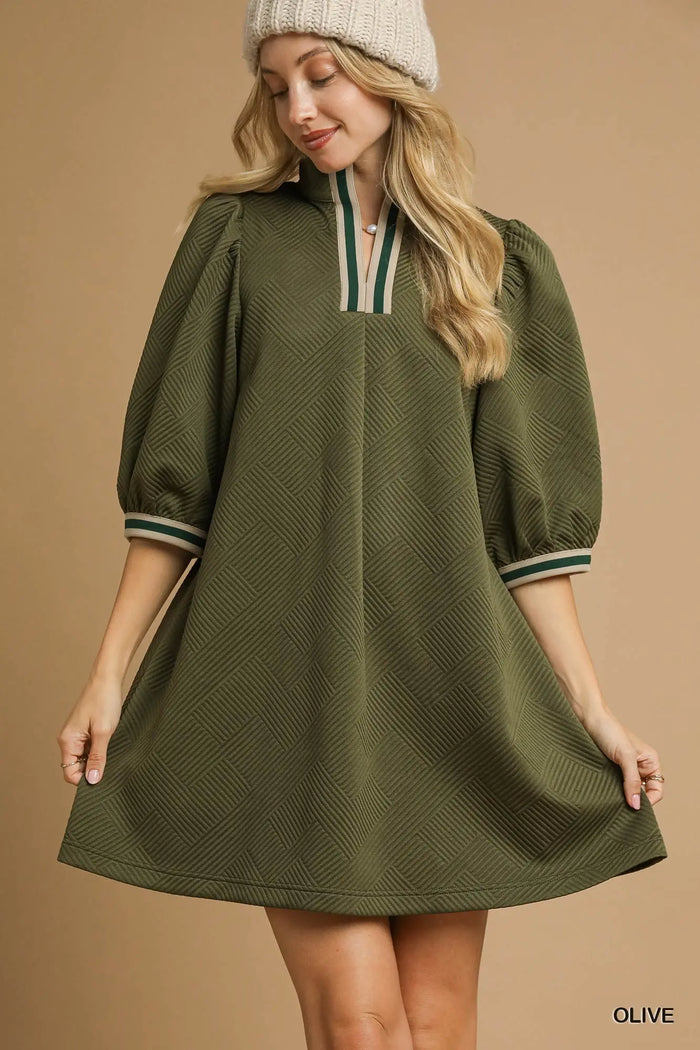 High Neck Jacquard Mini Dress