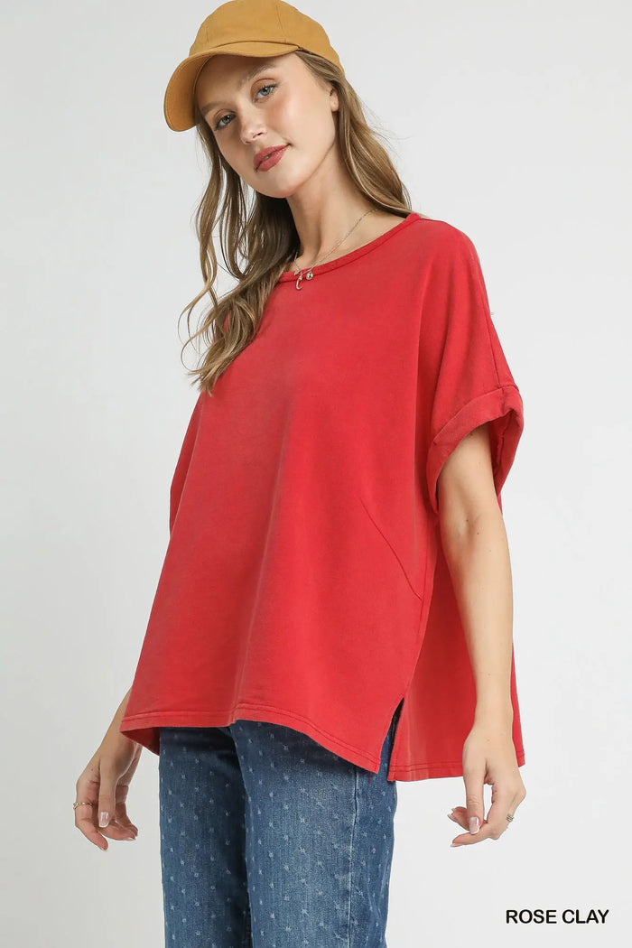 Mineral Wash Oversized Rolled Sleeve Tee