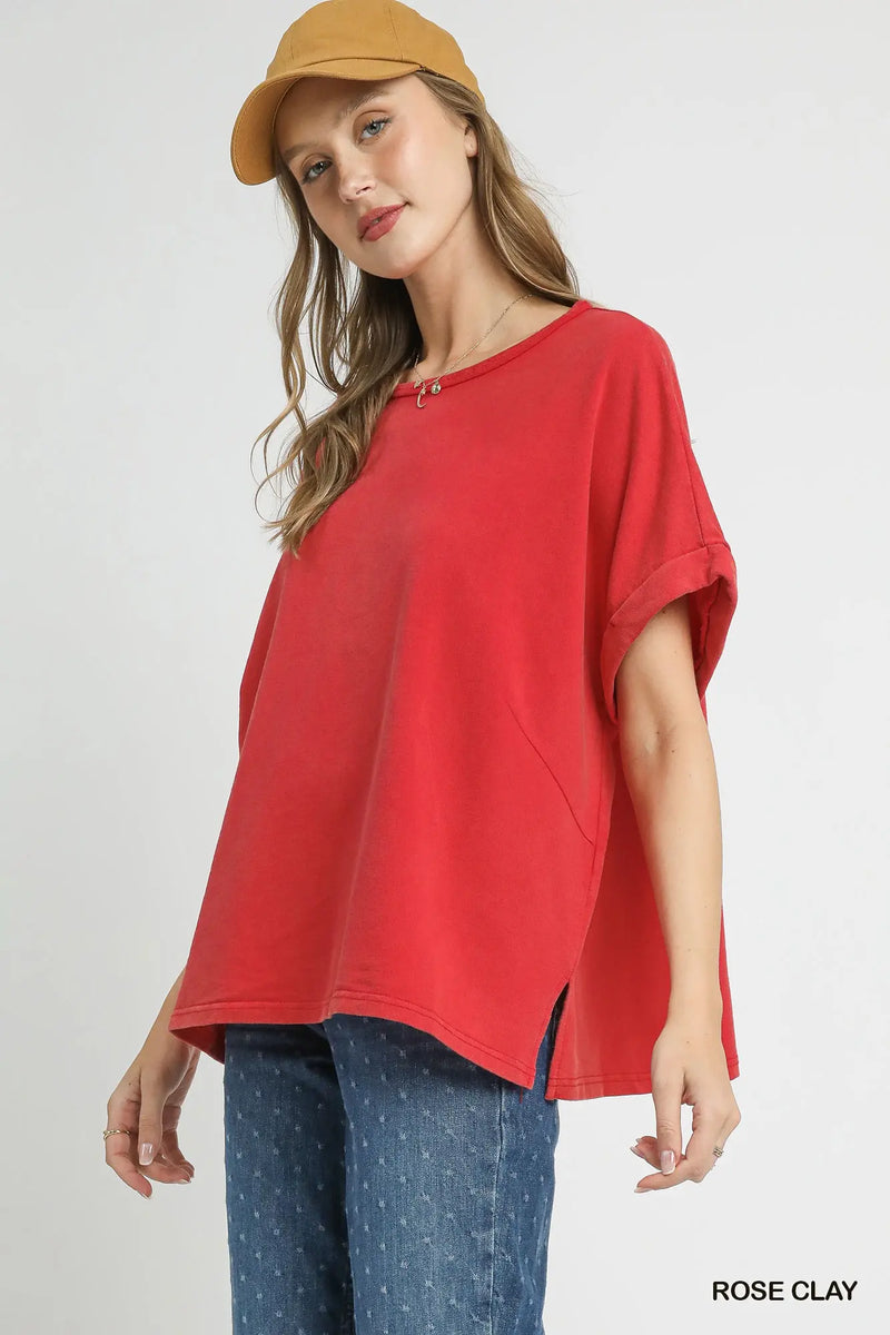 Mineral Wash Oversized Rolled Sleeve Tee