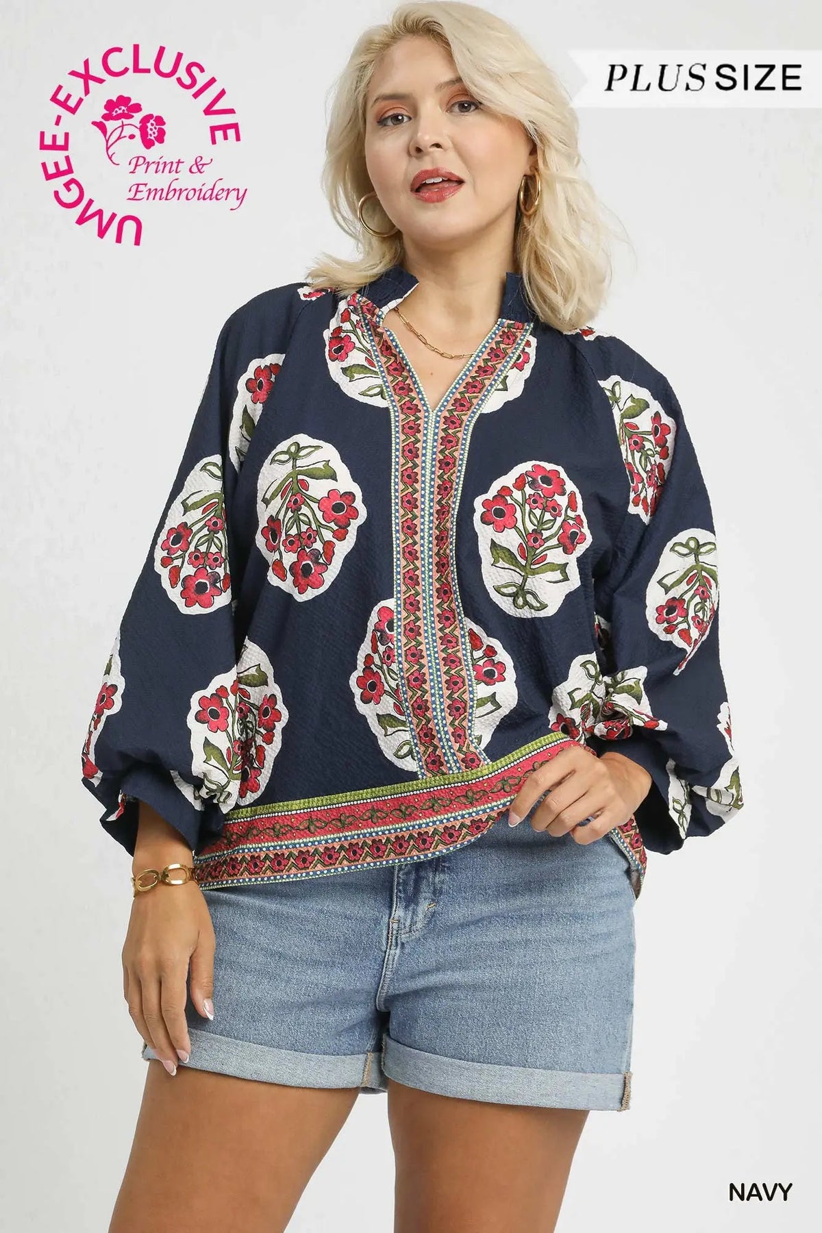 Plus Boho Floral Print Tunic Top