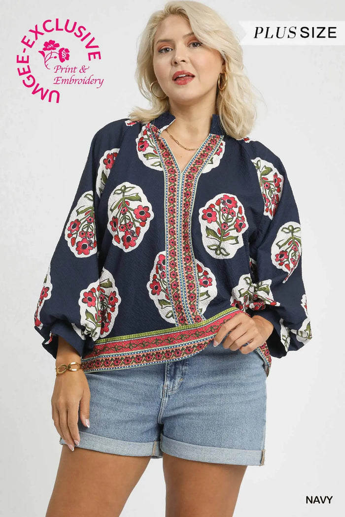 Plus Boho Floral Print Tunic Top