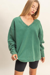 Oversized V-neck Sweatshirt With Raw Edge Detail