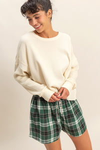 Chic Open Back Textured Knit Long Sleeve Top