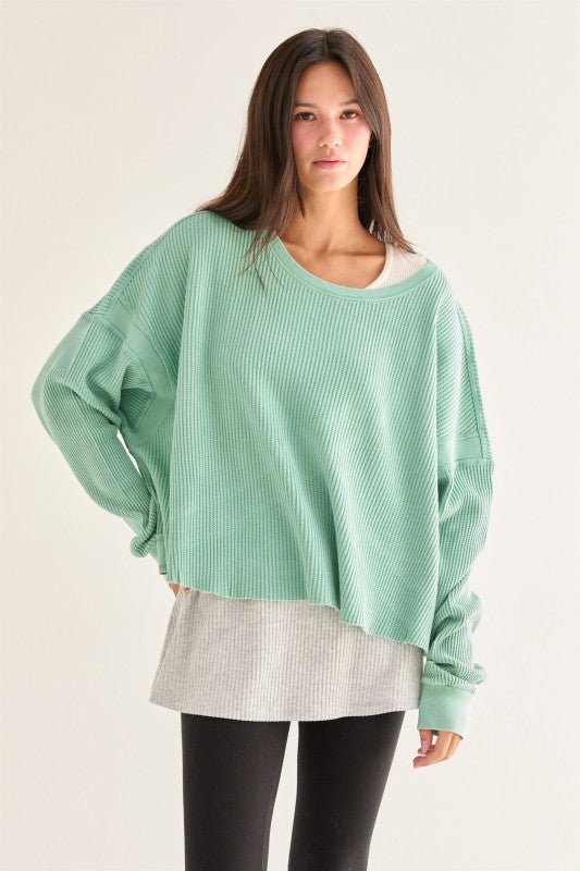 Chic Open Back Textured Knit Long Sleeve Top