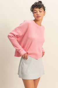 Chic Open Back Textured Knit Long Sleeve Top