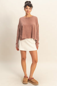 Chic Open Back Textured Knit Long Sleeve Top