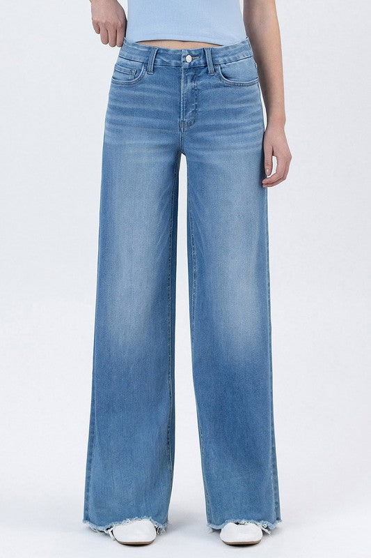 Lovervet High Rise Frayed Hem Wide Leg Jeans