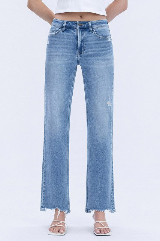Lovervet High Rise Distressed Hem Slim Wide Jeans