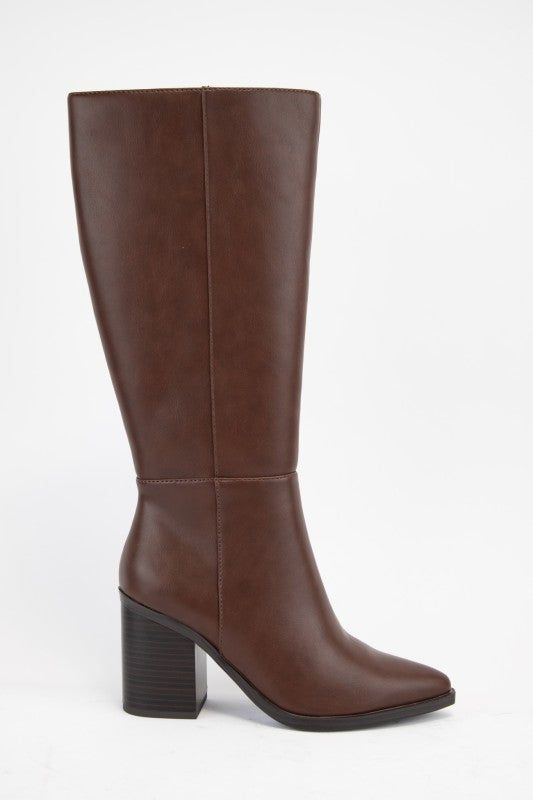 Soda Vapor Sleek Pointed-toe Block Heel Tall Boots