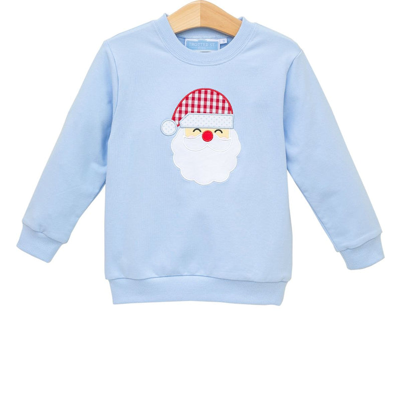 Trotter Street French Terry Pullover- Santa (Light Blue)