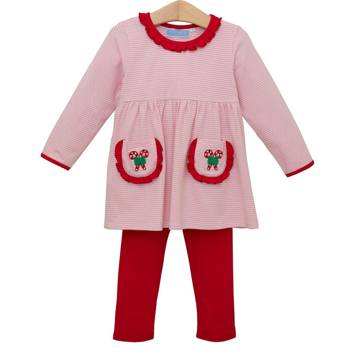 Trotter Street Candy Cane Embroidery Ruffle Pant Set