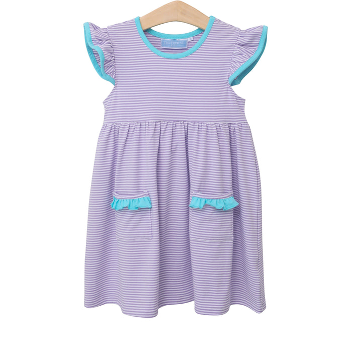 Trotter Street Lucy Dress Lavender & Aqua Stripe