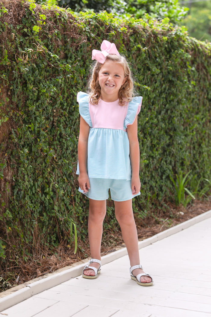 Trotter Street Rosie Short Set Mint & Pink Stripe