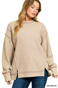 Acid Washed Double Ribbed Exposed-seam Pullover