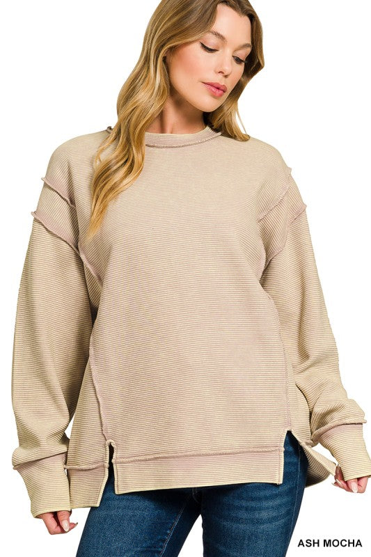 Acid Washed Double Ribbed Exposed-seam Pullover