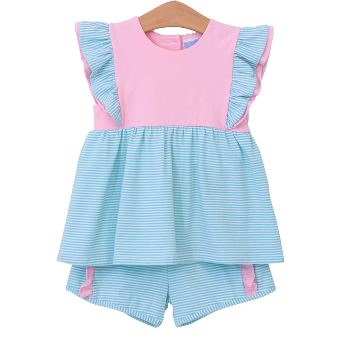 Trotter Street Rosie Short Set Mint & Pink Stripe