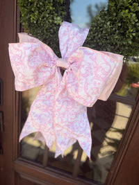 4"x 56" taffeta acanthus scroll chinoiserie SASH, light pink & white