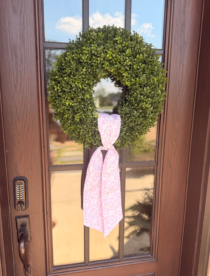 4"x 56" taffeta acanthus scroll chinoiserie SASH, light pink & white