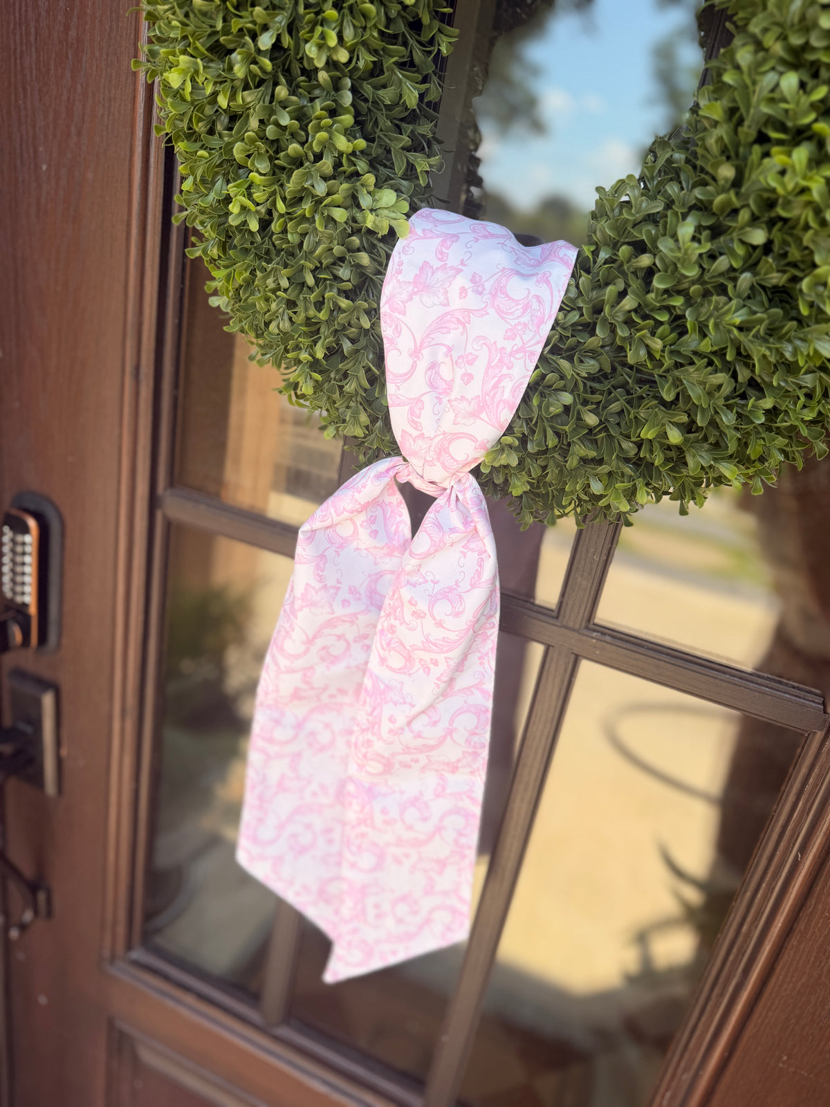 4"x 56" taffeta acanthus scroll chinoiserie SASH, light pink & white