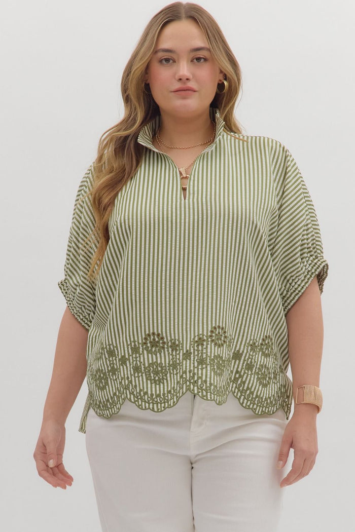Striped short dolman sleeve top