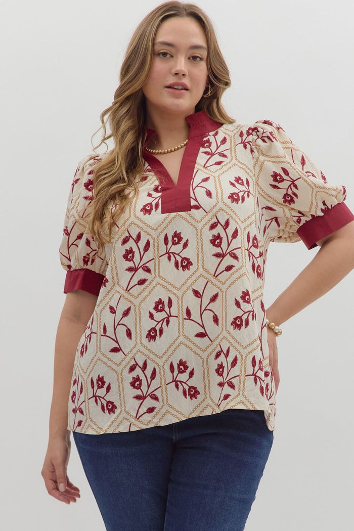 Floral print short puff sleeve