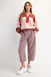 Striped Washed Twill Barrel Pants