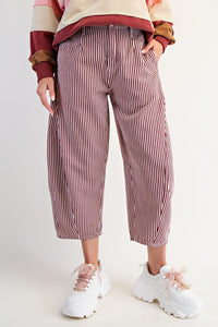 Striped Washed Twill Barrel Pants
