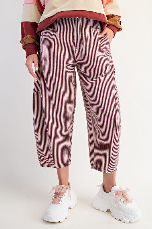 Striped Washed Twill Barrel Pants