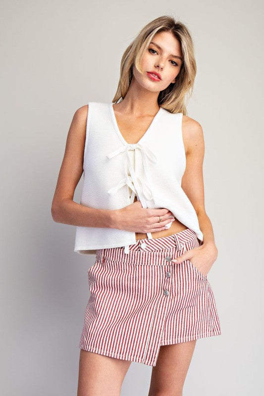 Soft Washed Striped Asymmetrical Wrap Mini Skirt