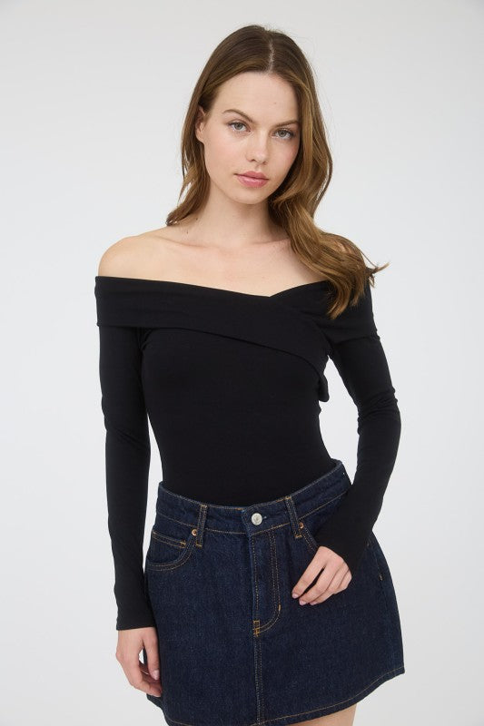 Off Shoulder Wrap Detail Long Sleeve Knit Top
