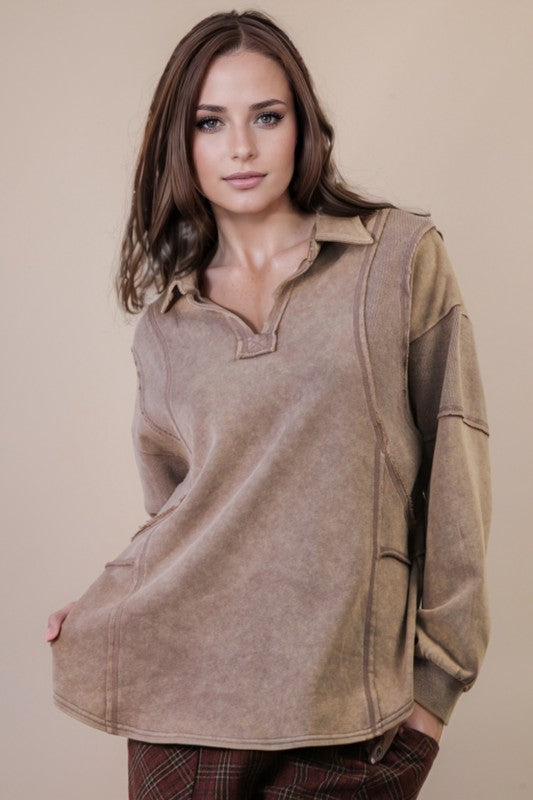 Mineral Washed Oversized French Terry Knit Top
