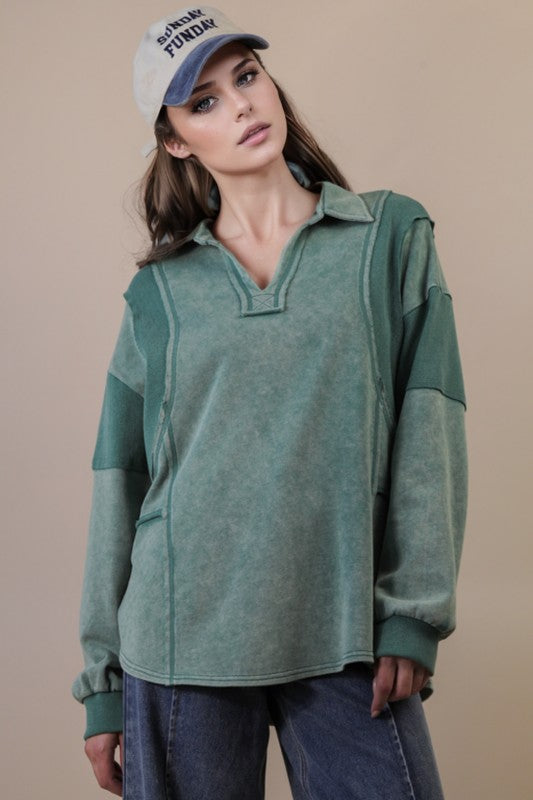 Mineral Washed Oversized French Terry Knit Top
